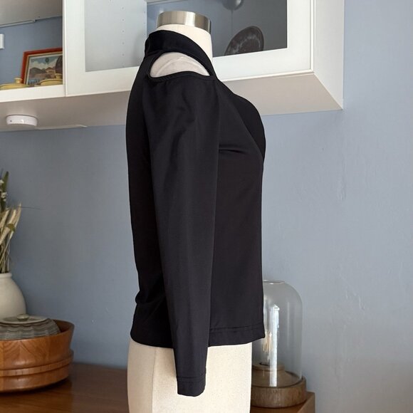 Anne Fontaine Cold Shoulder Top Size 38 Black Stretch Knit Y2K - Picture 5 of 8